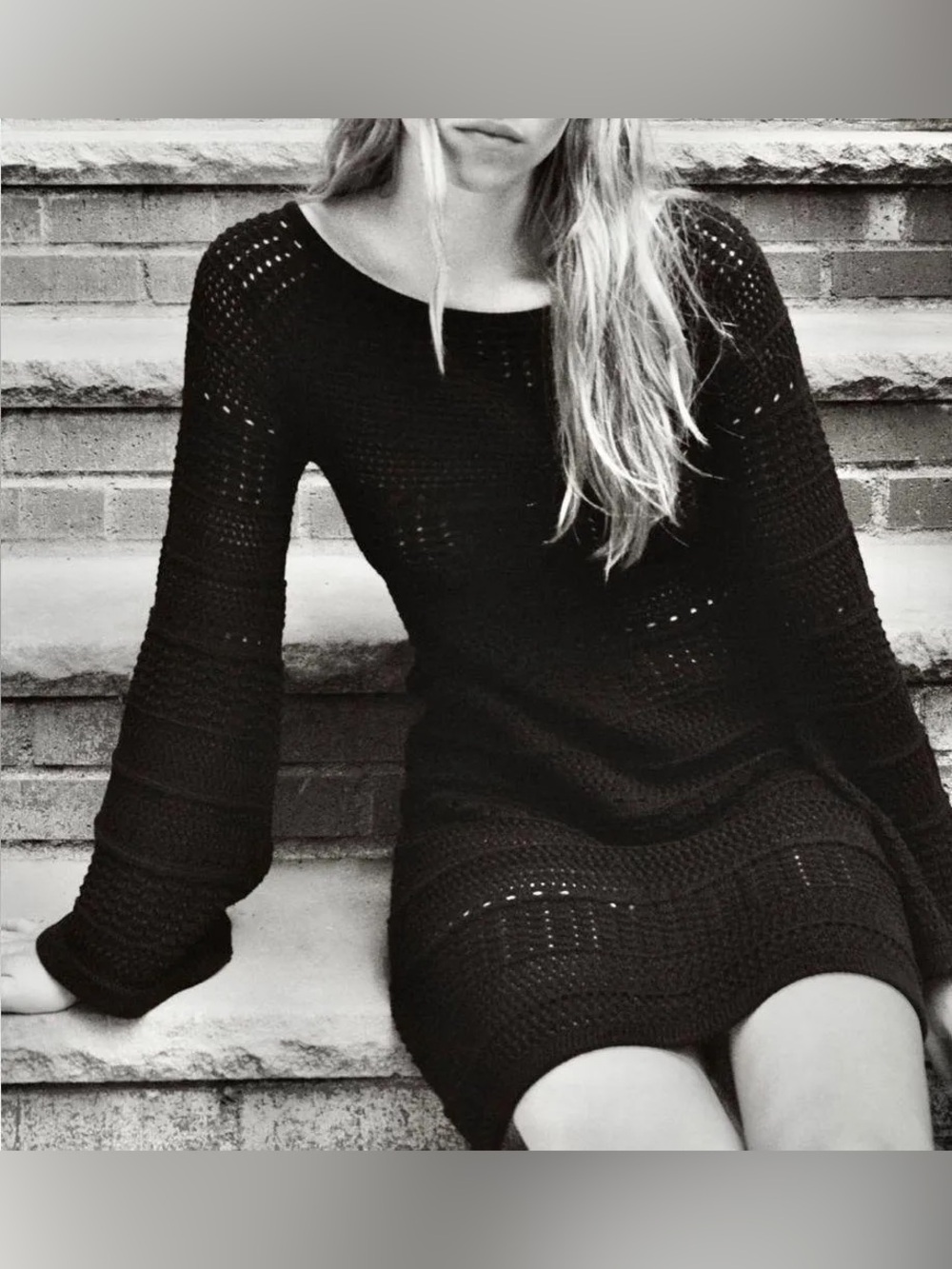 Zara Black Crochet Knit Mini Dress